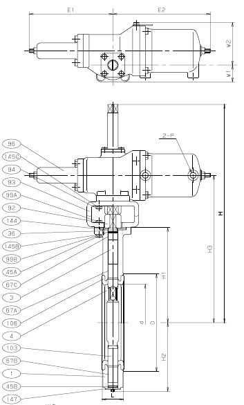 B-10DJ气动蝶阀结构图 KITZ气动蝶阀